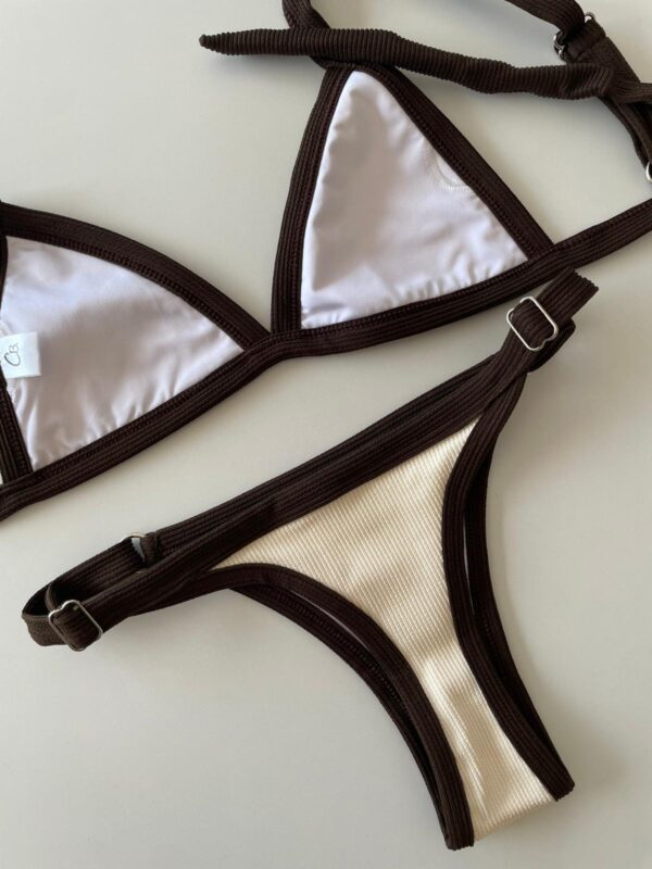 BIKINI - CRETA TEXTURADO CREMA CON BORDE CHOCOLATE- BK607