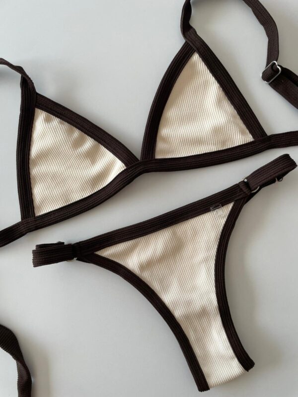 BIKINI - CRETA TEXTURADO CREMA CON BORDE CHOCOLATE- BK607
