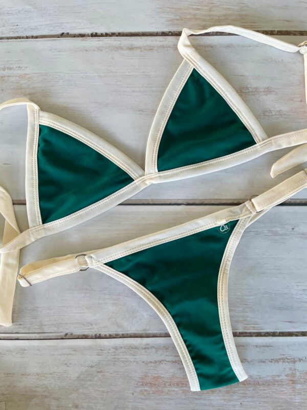 BIKINI - CRETA VERDE OSCURO CON BORDE CREMA- BK610