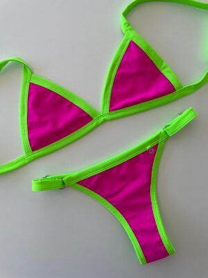 BIKINI - CRETA FUCSIA CON BORDES VERDE FLUOR- BK611