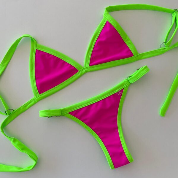 BIKINI - CRETA FUCSIA CON BORDES VERDE FLUOR- BK611